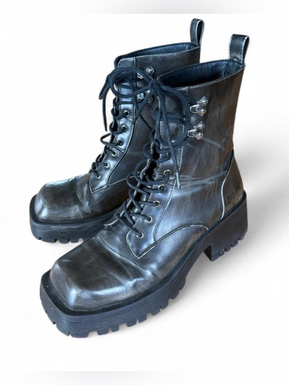 Urban Outfitters Lace Up Combat Boot 10 Moto Grunge Indie Chunky Heel Square Toe